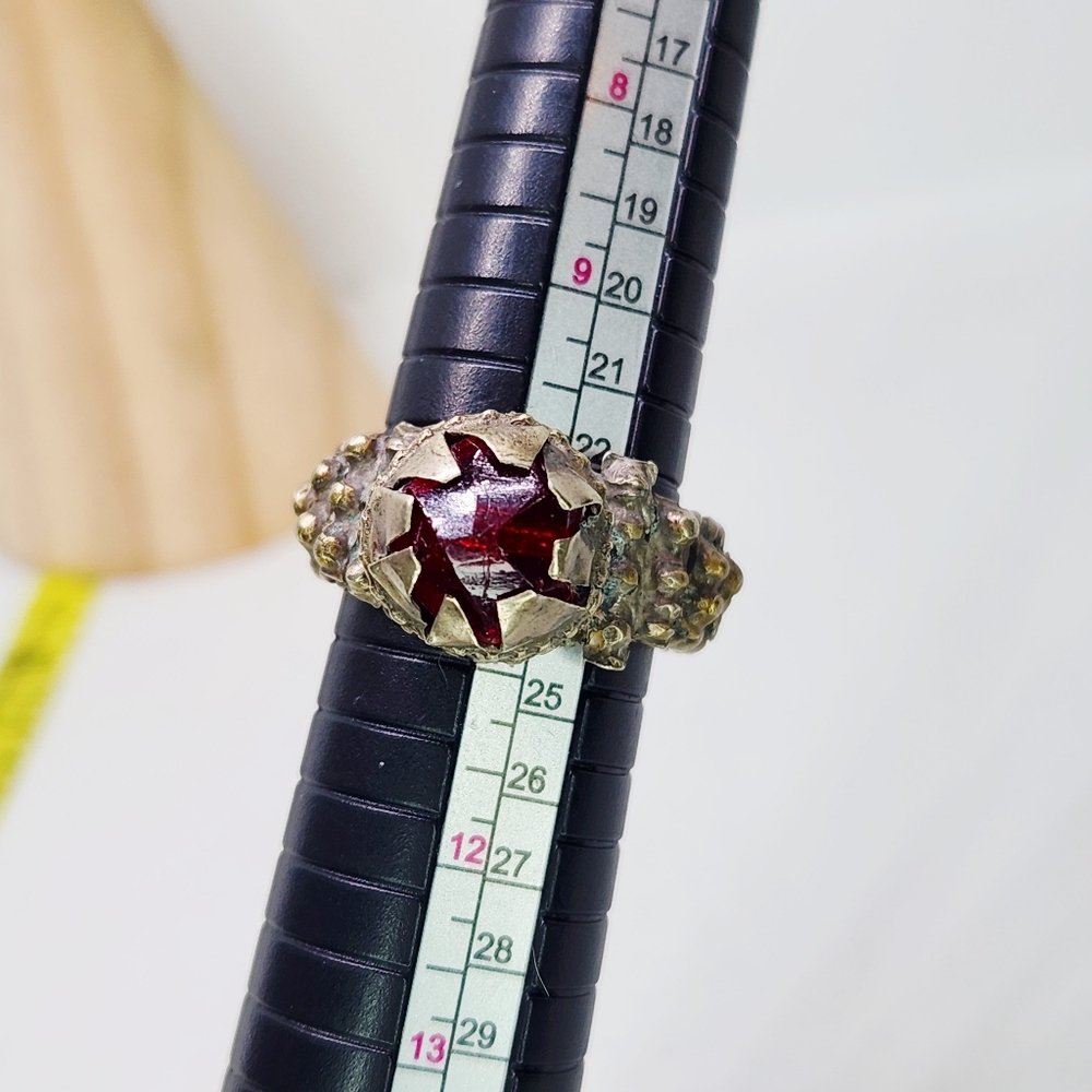 Antique Vintage Yemen 900 Silver Red Carnelian Tribal Ring Sz 11 Brutalist Chunk - Picture 5 of 12